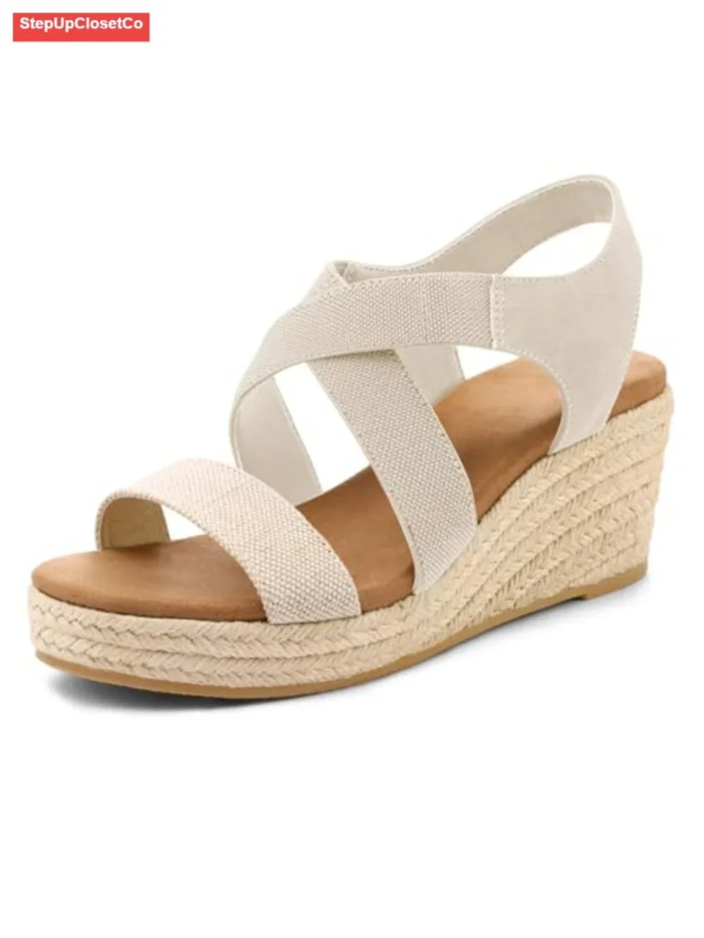 Women's Espadrilles Platform Wedge Sandals Slip On Open Toe Elastic Ankle Strap